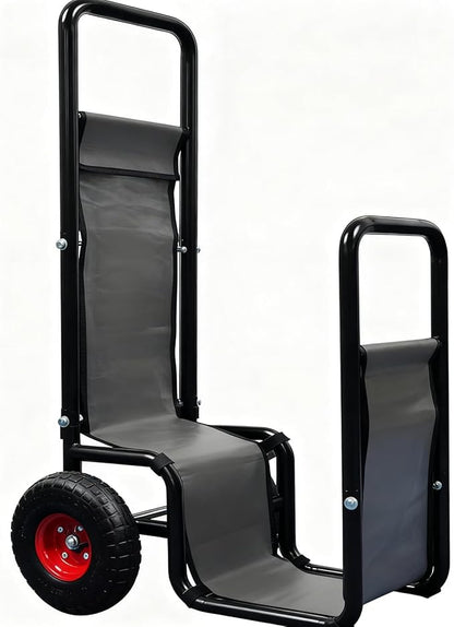 Kapler Firewood Cart with Wheels - Heavy Duty Steel Dolly Hauler - 250 LB Capacity & 600D Oxford Cloth for Indoor Outdoor Fireplace Fire Pit Use