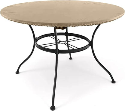 Covermates Classic Round Table Top Cover – All-Weather Outdoor Table Protection, Water-Resistant Vinyl, Elastic Hem, Mesh Vents, Patio Furniture Cover, Round 42-48 DIAMETER, Classic Tan