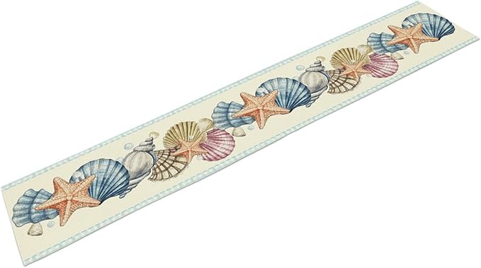 Summer Starfish Table Runner, Blue Check Sea Coastal Seashell Beach Nautical Starfish Ocean Table Runner Seasonal Holiday Home Kitchen Dining Table for Home Party Decor 13"x108"
