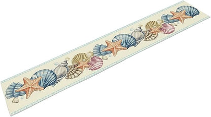 Summer Starfish Table Runner, Blue Check Sea Coastal Seashell Beach Nautical Starfish Ocean Table Runner Seasonal Holiday Home Kitchen Dining Table for Home Party Decor 13"x108"