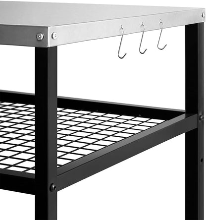 Stainless Steel Grill Cart with Cover Pizza Oven Stand with Water-proof Cover Trolley Table with Wheels Three-Shelf Movable Food Prep and Work Table Heavy Duty Grill Cart Outdoor 31.5"×24"×35.5"