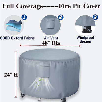Chinchilla Heavy Duty 48 Inch Round Fire Pit Cover - 100% Waterproof & Weatherproof, Durable All-Season Protection for 45/46/47/48 Inch Propane Fire Pits and Tables