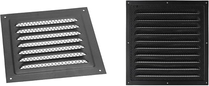 2pcs Attic Vent Soffit Vent Aluminum Wall Vent Metal Shed Vent Square Vent Louver Vent Grille with Built-in Insect Screen for Exterior Door House Attic Garage Ceiling (Black 10" x 10"-2 Pack)
