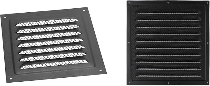 2pcs Attic Vent Soffit Vent Aluminum Wall Vent Metal Shed Vent Square Vent Louver Vent Grille with Built-in Insect Screen for Exterior Door House Attic Garage Ceiling (Black 12" x 12"-2 Pack)