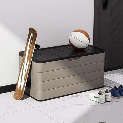 ZZM 110 Gallon Lockable Resin Deck Box, Waterproof Outdoor Storage Box for Patio Cushion Storage Cabinet and Tools Storage, Coffee