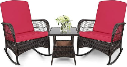 3 pcs Rocking Bistro Set Conversation Chairs PE Wicker Outdoor Rocking Chairs & by Enjoyyourlife