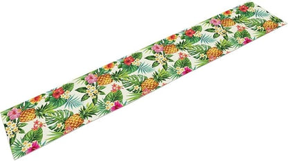 Summer Pineapple Table Runner, Tropical Palm Leaves Flowers Fruit Table Runner for Kitchen Dining Party Holiday Home 13x90in