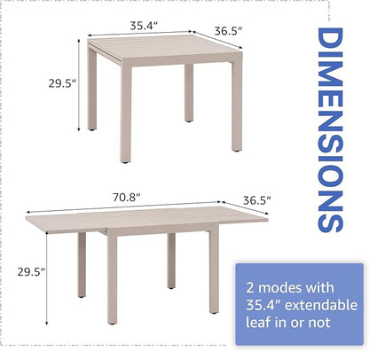 Soleil Jardin Aluminum Patio Extendable Dining Table, 35" - 71", Adjustable Indoor Outdoor Furniture Rectangle Table for 4-6 Person Porch Deck Garden, Flaxen