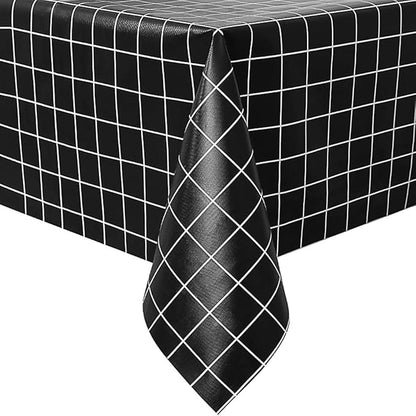 Romanstile Rectangle Vinyl Tablecloth, 100% Waterproof Oil-Proof Checkered Plastic Table Cloth, Heavy Duty Wipeable Table Covers for Dining, Camping, Picnic, Outdoor - 54 x 120 Inch, Black