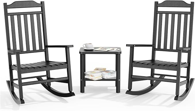 3 Piece Outdoor Rocking Bistro Set, Resin Rocking Chairs Outdoor Indoor by GYMHILL