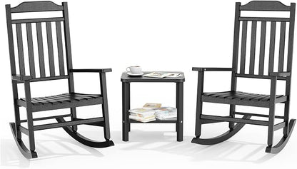 3 Piece Outdoor Rocking Bistro Set, Resin Rocking Chairs Outdoor Indoor by GYMHILL