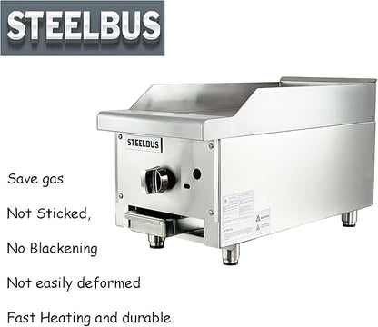 Commercial Gas Griddle-12''x23'' | Gas griddle flat top grill |19MM Thicken Heating Plate Heavy duty Stainless Steel gas Griddle,Countertop Griddle for Restaurant Equipment-22,000 BTU 6000W