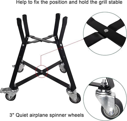 Rolling Cart for Kamado Joe Junior 13.5" Grill Stand for Kamado Joe Accessories, Rolling Nest with Heavy Duty Locking Caster Wheels Powder Coated Steel for Smoker Kamado Grill Stand Black