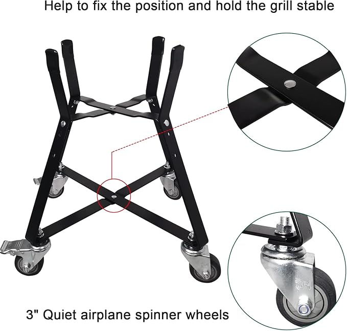 Small Big Green Egg Nest, Grill Stand for Big Green Egg Accessories, Rolling Nest with Heavy Duty Locking Caster Wheels Powder Coated Steel for BGE Smoker Kamado Joe Accessories
