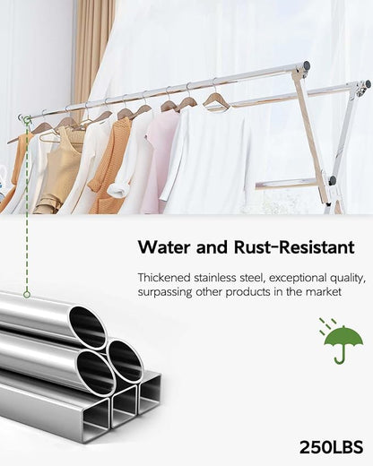 Clothes Drying Rack 63 Inches Folding Indoor Outdoor, Drying Rack Clothing Collapsible, Foldable Portable Laundry Drying Rack, Heavy Duty Laundry Hanger Dryer Rack, with 20 Hooks 12 Clips