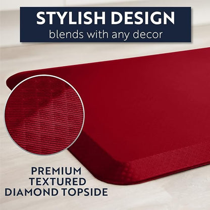 KANGAROO Thick Ergonomic Anti Fatigue Mats for Kitchen Floor, 58x20, Cushioned Standing Office Desk Mat, Waterproof Scratch Resistant Topside, Supportive All Day Comfort Padded Foam Rugs, Red