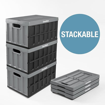CleverMade Collapsible Storage Bins with Lids - Ocean 3 Pack 62L - Plastic Containers Stackable Organization Crates Home Closet Space-Saving Durable