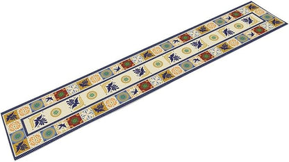 Mexican Table Runner, Blue Floral Birds Mexico Talavera Ceramic Dia De Los Muertos Coffee Table Center Decor for Family Home Kitchen and Dining Farmhouse Indoor Outdoor Table Decorations, 13" X 108"