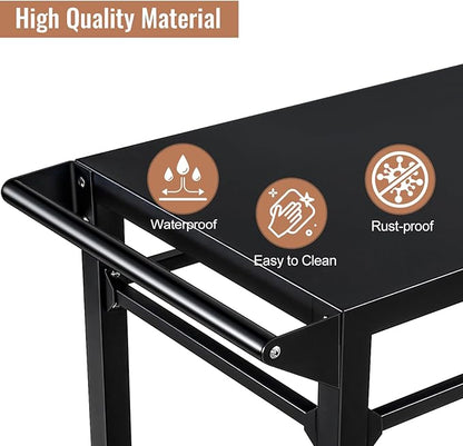 Outdoor Grill Cart Stand Table Pizza Oven with Lockable Wheels, Heavy Duty Movable Kitchen Cooking Prep Station BBQ Cart for Outside Patio, Backyard, Camping and Parties