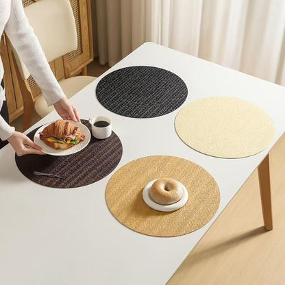 PIGCHCY Round 15" Water-Resistant Placemats Set of 6, Premium Faux Leather Placemats PVC Easy Clean Table Mats for Hotels Outdoor Dining, Wedding Decor (Cream)