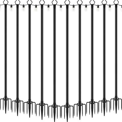 10 Pack String Light Poles,Metal Poles for Hanging Outdoor Light Strings,7 Pack 10 FT Light Poles Stand for Outside Garden,Patio,Wedding,Backyard,Deck,Party