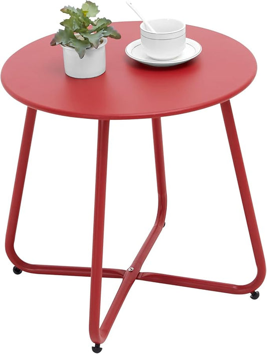 Outdoor Table Small Patio Side Table, Round Metal Side Table, Weatherproof, Portable, Outdoor End Table for Garden, Balcony, Yard (Red)