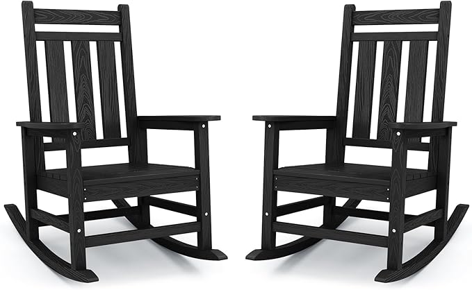 Oversized Outdoor Rocking Chair Set of 2, HDPE Patio Rockers by KINGYES