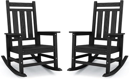 Oversized Outdoor Rocking Chair Set of 2, HDPE Patio Rockers by KINGYES