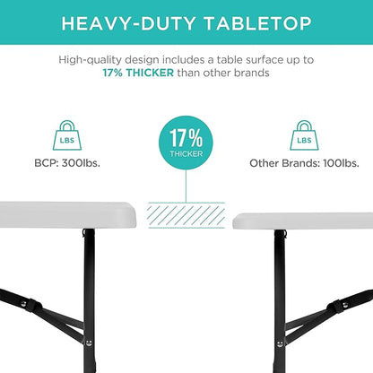 Best Choice Products 6ft Plastic Folding Table, Indoor Outdoor Heavy Duty Portable w/Handle, Lock for Picnic, Party, Camping - Light Gray
