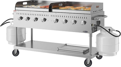 60 in. 8-Burner Commercial Outdoor Propane Gas Grill with Two 30 in. Griddles in Stainless-Steel, ETL Listed (CGKIT6-G30G30)