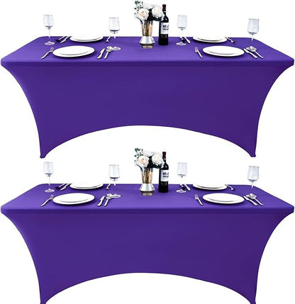 2-Pack 4ft Spandex Table Covers for Rectangular Folding Tables - Wrinkle Resistant Stretch Tight Table Cloths - Ultimate Fitted Table Protector for Parties, Banquet, and Wedding