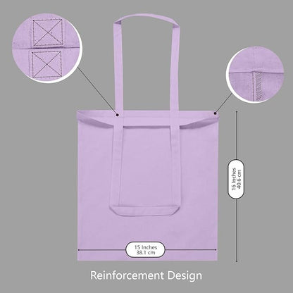 TOPDesign 6-Pack Economical 16"x15" Lavender Cotton Tote Bags, Lightweight Medium Reusable Grocery Shopping Cloth Bags, Suitable for DIY, Advertising, Promotion, Gift, Activity