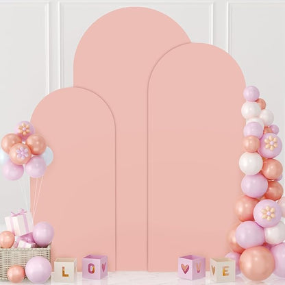 MODFUNS Wedding Arch Cover Set of 3 Dusty Rose Spandex Arches Cover 5ft 6ft 7ft Round Top Arch Backdrop Covers 2-Sided Arch Stand Covers Stretchy Arched Wall Backdrop for Happy Birthday Party Decor