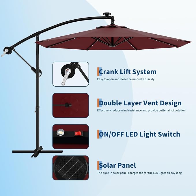 Garvee 10FT Solar Lights Offset Patio Umbrella - Image 3