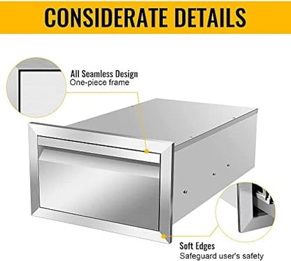 Outdoor Kitchen Drawers, Flush Mount Triple Access BBQ Drawers With Stainless Steel Handle, BBQ Island For BBQ Island Patio Grill Station,Single Drawer