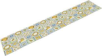 Yellow Lemon Summer Table Runner, Watercolor Spring Yellow and Blue Flower Hawaiian Style Table Runner for Holiday Party Home Kitchen Dining Table, 13x60inch