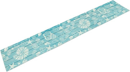 Beach Starfish Table Runner, Blue Wooden Nautical Coastal Ocean Seashell Teal Print Summer Vintage Coffee Table Center Decor for Family Holiday Party Kitchen Farmhouse Table Decorations, 13" X 90"