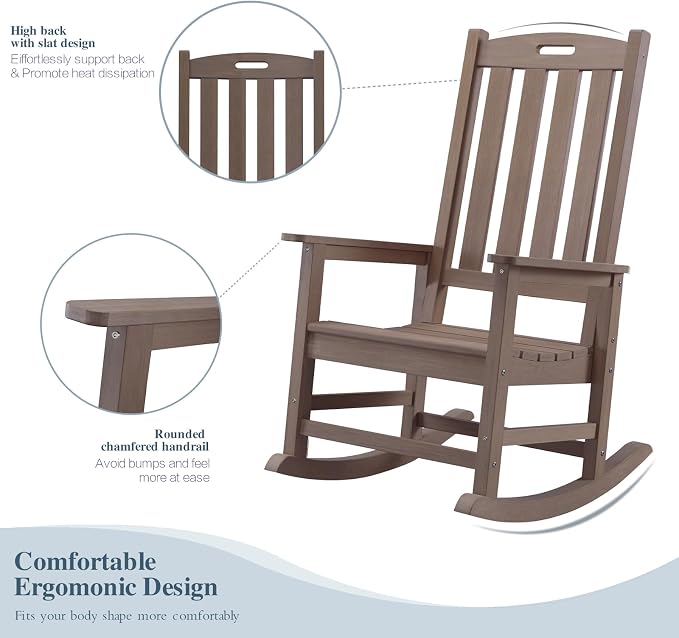 Oversized Outdoor Rocking Chair, HDPE Porch Rocker | High Back Rocking Chairs - Image 5