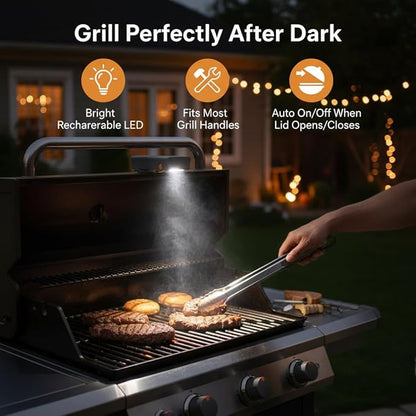 Yukon Glory Bright LED Grill Handle Light, Rechargeable, Water + Heat Resistant, Fits Most Outdoor Grills, Patent Pending Rechargeable LED Light