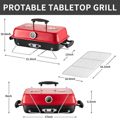 Portable Charcoal Grill, Tabletop Outdoor Barbecue Smoker, Small BBQ Grill for Outdoor Cooking Backyard Camping Picnics Beach,BLACK