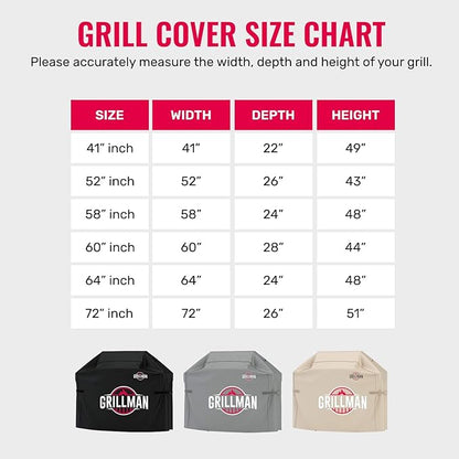 Grillman Grill Cover, BBQ Outdoor Grill Covers, Charcoal, Gas Grills, Waterproof, Rip-Proof, Weather-Resistant, Anti-UV, Barbecue Cover for Weber, Genesis, Charbroil, Nexgrill, etc (Black, 64 Inch)