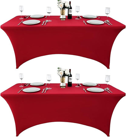 2-Pack 4ft Spandex Table Covers for Rectangular Folding Tables - Wrinkle Resistant Stretch Tight Table Cloths - Ultimate Fitted Table Protector for Parties, Banquet, and Wedding