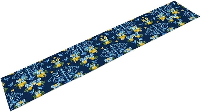 Lemon Fruit Table Runner Nature Bow Farmhouse Talavera Ethnic Folk Rustic Birds Aesthetic Dining Table Decoration for Home Holiday Party Dresser Kitchen Cabin Restaurant Wedding Decor 13×60in