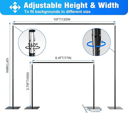 Pipe and Drape Backdrop Stand Kit Backdrop Stand For Parties 8ftx10ft Adjustable Photo Backdrop Stand Heavy Duty Background Stand for Wedding Banquet Decorations Black