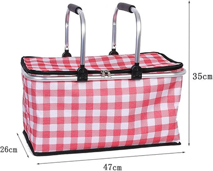 Insulated Picnic Basket Cooler Bag with Leak-Proof Liner, 26L Large Capacity for 12 Adults, Picnic Basket with Sturdy Handles for Outdoor Activities, Travel, Beach, Camping (Red)
