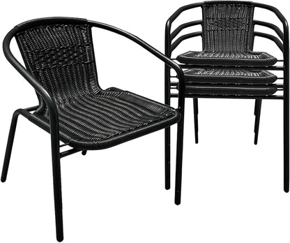 4 Pack Black Stackable Outdoor Rattan Chairs, All-Weather Patio Seating by Seekverse