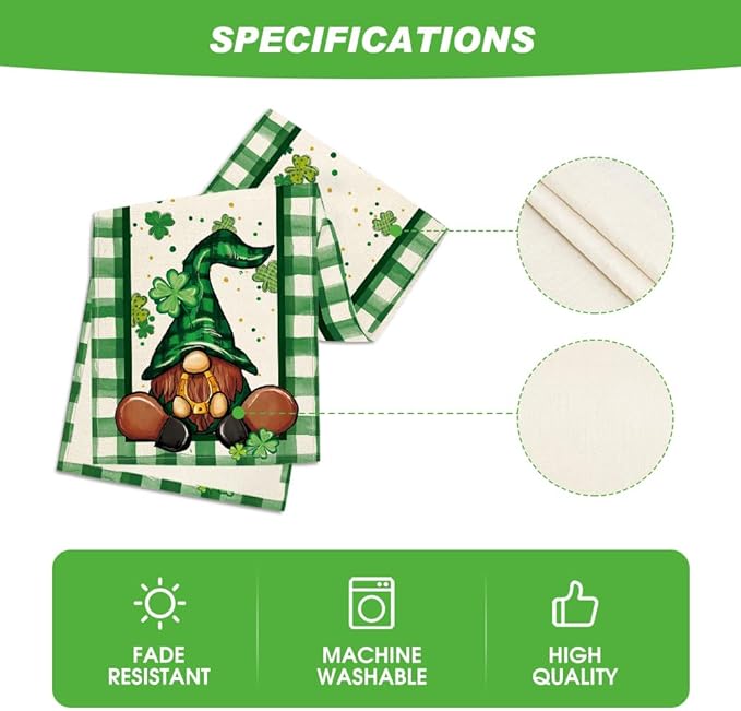 Artoid Mode Shamrock Lucky Buffalo Plaid Gnomes St. Patrick's Day Table Runner, Kitchen Dining Table Decor for Outdoor Home Party Decor 13 x 90 Inch