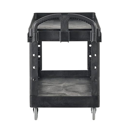 Rubbermaid Commercial Products 2-Shelf Utility/Service Cart, Medium, Black, Lipped Shelves, Ergonomic Handle, 500 Lbs Capacity, forfor Warehouse/Garage/Cleaning/Manufacturing