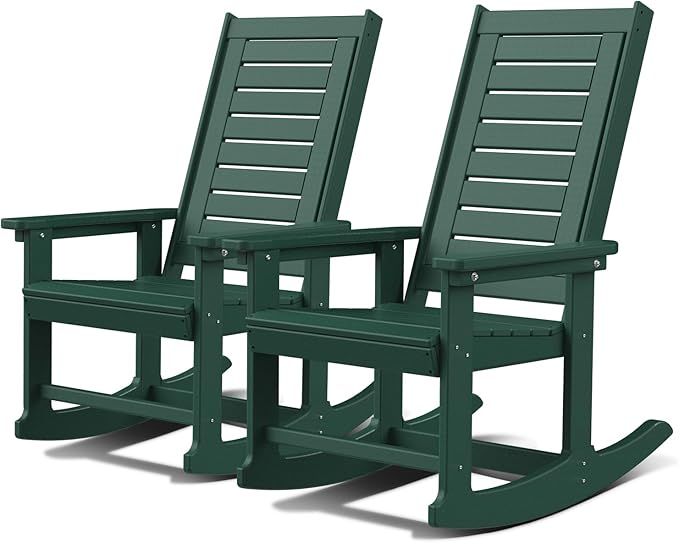 GREENVINES Oversized Outdoor Rocking Chairs Set of 2, HDPE Rocker, Forest | by GreenVines