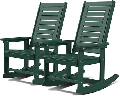 GREENVINES Oversized Outdoor Rocking Chairs Set of 2, HDPE Rocker, Forest | by GreenVines